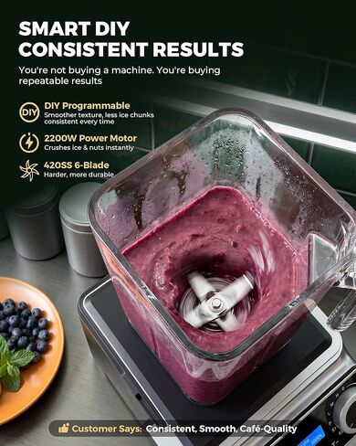 WantJoin Commercial Blender - 68 oz Quiet Commercial Blender for Smoothies with Sound Enclosure, 2200W Upgraded Copper Motor, 30000RPM, 7 Speeds, Blenders for Frozen Drinks, Juice, Soup in Saudi Arabia
