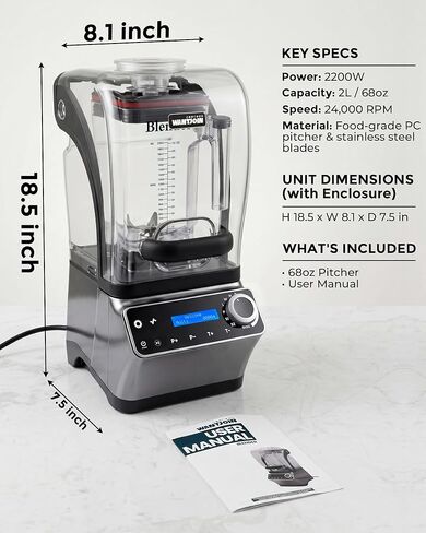 WantJoin Commercial Blender - 68 oz Quiet Commercial Blender for Smoothies with Sound Enclosure, 2200W Upgraded Copper Motor, 30000RPM, 7 Speeds, Blenders for Frozen Drinks, Juice, Soup in Saudi Arabia