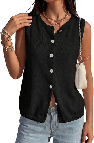PRETTYGARDEN Womens Sweater Vest 2026 Spring Tops Cute Summer Sleeveless Cardigan Casual Knit Button Up Tank Tops in Saudi Arabia