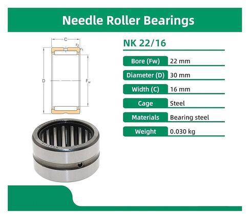 محامل إبرة، 1PCS، NK22/16، NK223016، 22x30x16، محامل مع حلقات تشكيله بدون حلقة داخلية. in Kuwait