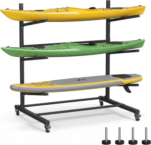 Kayak Storage Rack with Wheel, Adjustable Kayak Racks, Carbon Steel Water Sport Watercraft Storage Rack for Canoes or Surfboards in Saudi Arabia