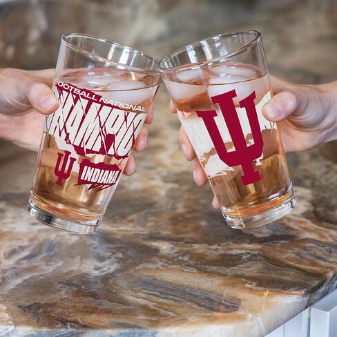 نظارات Rico Industries NCAA Indiana Hoosiers 2026 لكرة القدم للأبطال الوطنيين 16 أونصة مع شعار مطبوع رقميًا، زجاج شرب كلاسيكي - رائع للاستخدام اليومي in Saudi Arabia
