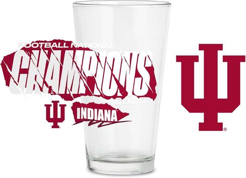 نظارات Rico Industries NCAA Indiana Hoosiers 2026 لكرة القدم للأبطال الوطنيين 16 أونصة مع شعار مطبوع رقميًا، زجاج شرب كلاسيكي - رائع للاستخدام اليومي in Saudi Arabia