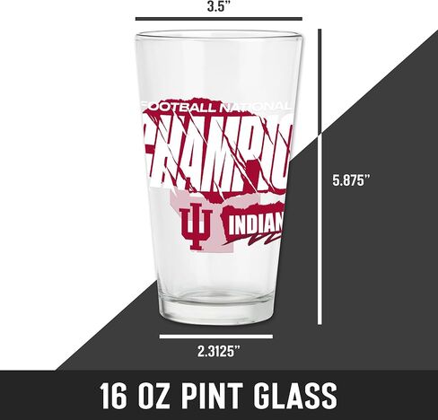 نظارات Rico Industries NCAA Indiana Hoosiers 2026 لكرة القدم للأبطال الوطنيين 16 أونصة مع شعار مطبوع رقميًا، زجاج شرب كلاسيكي - رائع للاستخدام اليومي in Saudi Arabia