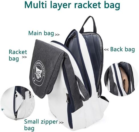 Tennis Racket Bag, White and Gray Backpack with Padded Straps, Professional Sports Equipment Storage Case in Saudi Arabia