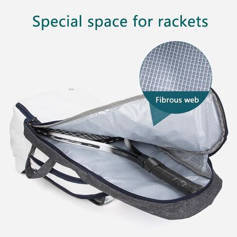 Tennis Racket Bag, White and Gray Backpack with Padded Straps, Professional Sports Equipment Storage Case in Saudi Arabia