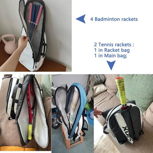 Tennis Racket Bag, White and Gray Backpack with Padded Straps, Professional Sports Equipment Storage Case in Saudi Arabia