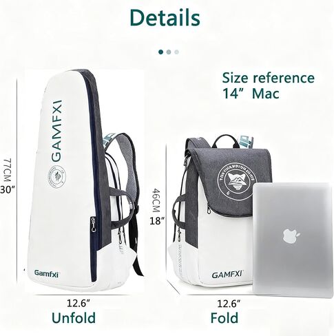 Tennis Racket Bag, White and Gray Backpack with Padded Straps, Professional Sports Equipment Storage Case in Saudi Arabia