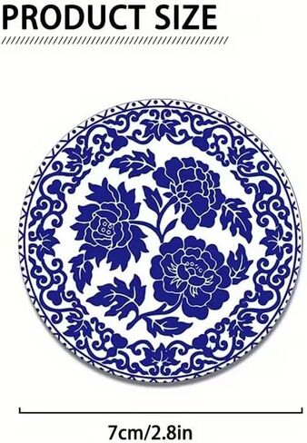 2 PCS Blue & White Porcelain Car Coasters, 2.76" Universal Absorbent Cup Holder Mats, Durable Vintage Floral Interior Decor for Women & Men (Blue & White) in Saudi Arabia