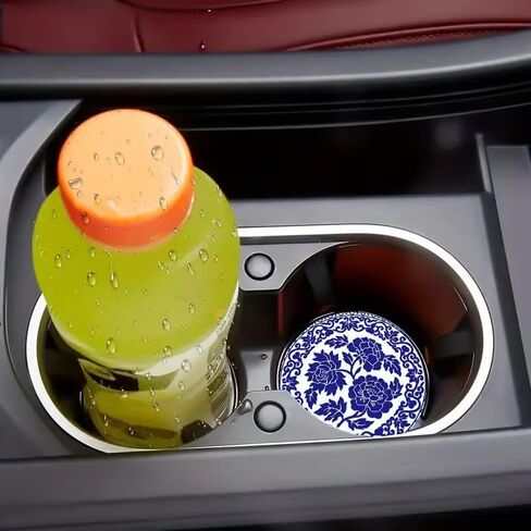 2 PCS Blue & White Porcelain Car Coasters, 2.76" Universal Absorbent Cup Holder Mats, Durable Vintage Floral Interior Decor for Women & Men (Blue & White) in Saudi Arabia