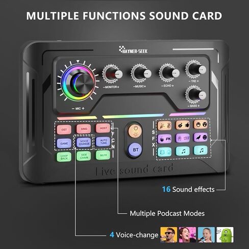 Podcast Equipment Bundle for 2, Audio Mixer with 3.5mm Podcast Microphone, Bluetooth, voice change DJ Mixer for Live Streaming Singing Gaming in Kuwait
