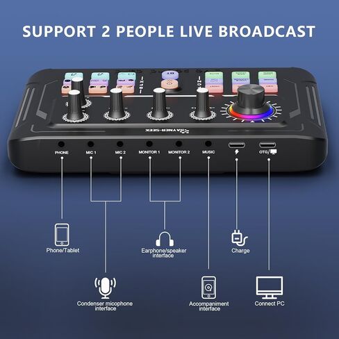 Podcast Equipment Bundle for 2, Audio Mixer with 3.5mm Podcast Microphone, Bluetooth, voice change DJ Mixer for Live Streaming Singing Gaming in Kuwait