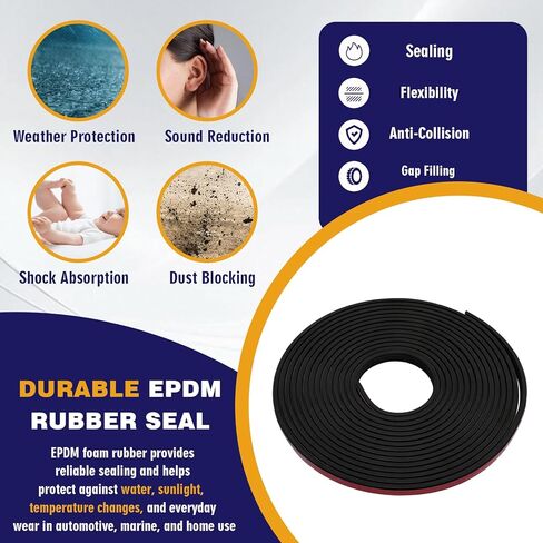 شريط مطاطي مضلع للطقس بعرض 1/2 بوصة × 25 قدمًا شريط لاصق EPDM، ختم مطاطي مستطيل لنافذة RV، تجريد باب المرآب للطقس، ختم باب المقطورة، ختم باب السيارة in Kuwait