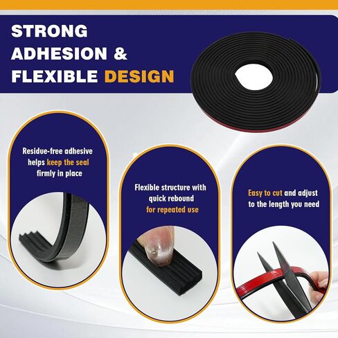 شريط مطاطي مضلع للطقس بعرض 1/2 بوصة × 25 قدمًا شريط لاصق EPDM، ختم مطاطي مستطيل لنافذة RV، تجريد باب المرآب للطقس، ختم باب المقطورة، ختم باب السيارة in Kuwait