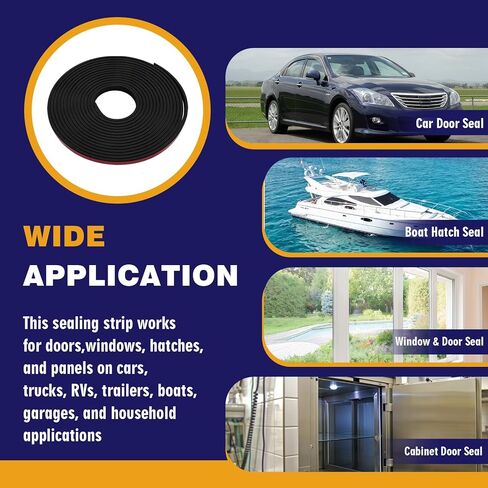 شريط مطاطي مضلع للطقس بعرض 1/2 بوصة × 25 قدمًا شريط لاصق EPDM، ختم مطاطي مستطيل لنافذة RV، تجريد باب المرآب للطقس، ختم باب المقطورة، ختم باب السيارة in Kuwait