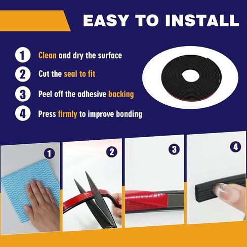 شريط مطاطي مضلع للطقس بعرض 1/2 بوصة × 25 قدمًا شريط لاصق EPDM، ختم مطاطي مستطيل لنافذة RV، تجريد باب المرآب للطقس، ختم باب المقطورة، ختم باب السيارة in Kuwait