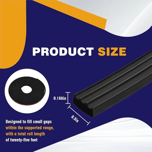 شريط مطاطي مضلع للطقس بعرض 1/2 بوصة × 25 قدمًا شريط لاصق EPDM، ختم مطاطي مستطيل لنافذة RV، تجريد باب المرآب للطقس، ختم باب المقطورة، ختم باب السيارة in Kuwait