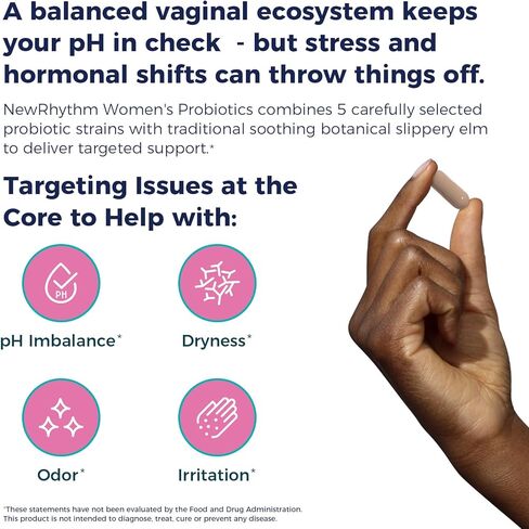 NewRhythm Women's Probiotics Slippery Elm Bark, 50 Billion CFU Per Serving, 5 Strains, All Natural, Non-GMO, Vaginal, Digestive & Immune System Support, 60 Vegan Caps in Kuwait