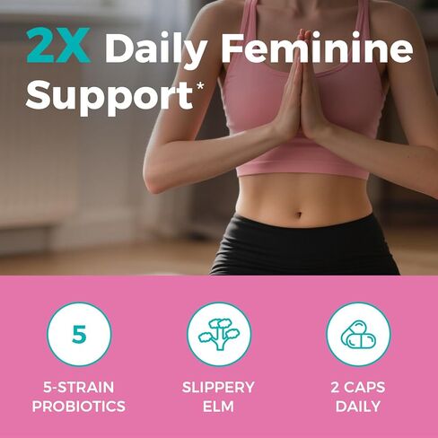 NewRhythm Women's Probiotics Slippery Elm Bark, 50 Billion CFU Per Serving, 5 Strains, All Natural, Non-GMO, Vaginal, Digestive & Immune System Support, 60 Vegan Caps in Kuwait