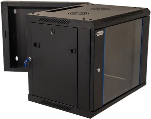 9U Wall Mount IT Cabinet Enclosure Hinged Double Section Swing Out 19-Inch Server Network Rack with Glass Door 22-Inches Deep Black Professional in Saudi Arabia