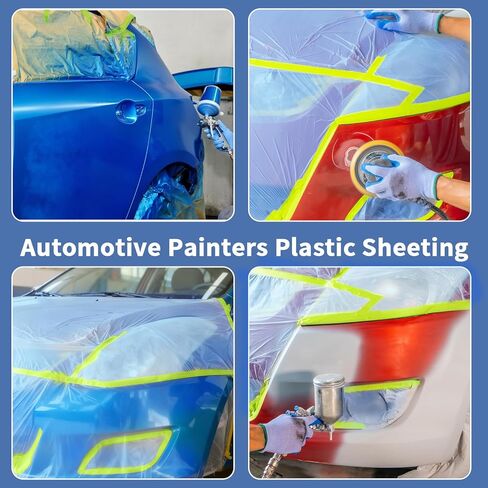 Painters Plastic with Tape 22" x 66',Pre-Taped Masking Film Reinforced Tape and Drape,Tear-Resistant Plastic Painting Film for Car Painting & Home Renovation (2 Rolls) in Saudi Arabia