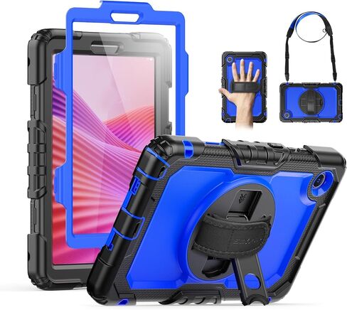 علبة SEYMAC لـ LENOVO TAB ONE 8.7 بوصة/ K9 TB305FU (2025) ، حالة حماية صدمية عالية الدقة مع حامية الشاشة ، وقصة ، حزام يدوي/ كتف وحامل القلم ، الأسود in Kuwait