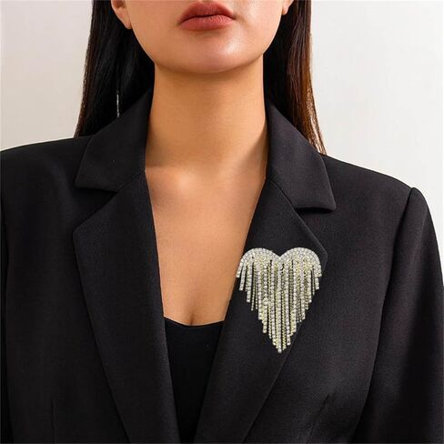 coadipress Rhinestones Heart Tassel Brooch Pin for Women Elegant Crystal Heart Shape Tassel Brooch Sparkly Dress Suit Shirt Ceremony Clothes Wedding Party Jewelry Accessories in Saudi Arabia