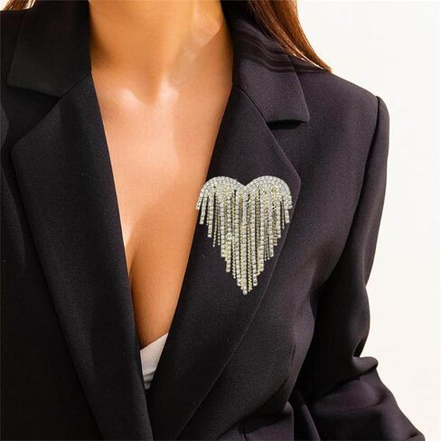 coadipress Rhinestones Heart Tassel Brooch Pin for Women Elegant Crystal Heart Shape Tassel Brooch Sparkly Dress Suit Shirt Ceremony Clothes Wedding Party Jewelry Accessories in Saudi Arabia
