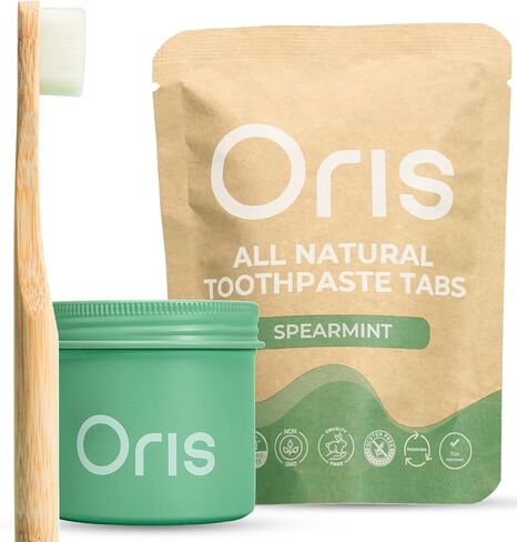 Oris Starter Bundle – 1 Month Supply: Natural Toothpaste Tablets | Fluoride-Free, Travel-Friendly, Kid-Safe with Enamel-Strengthening Nanohydroxyapatite (62 Count (Pack of 1), Spearmint) in Saudi Arabia