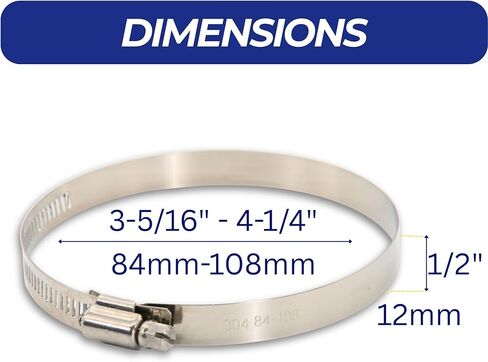 Ganador 4-Pack Stainless Steel Hose Clamps 84mm-108mm - 3-5/16" - 4-1/4", Universal Fitment w/Worm Gear for Pool, Automotive, Mechanical Plumbing General Purpose Heavy Duty 304 Grade in Saudi Arabia