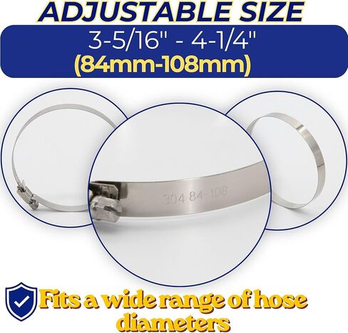Ganador 4-Pack Stainless Steel Hose Clamps 84mm-108mm - 3-5/16" - 4-1/4", Universal Fitment w/Worm Gear for Pool, Automotive, Mechanical Plumbing General Purpose Heavy Duty 304 Grade in Saudi Arabia
