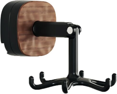 Rotating Kitchen Utensil Rack, 360° Swivel Wall-Mounted Hook Holder with 6 Hooks, Adhesive No-Drill Hanger for Pots, Pans, Spatulas, Towels, Black & Wood Grain in Saudi Arabia