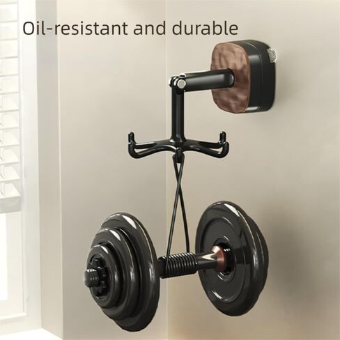 Rotating Kitchen Utensil Rack, 360° Swivel Wall-Mounted Hook Holder with 6 Hooks, Adhesive No-Drill Hanger for Pots, Pans, Spatulas, Towels, Black & Wood Grain in Saudi Arabia