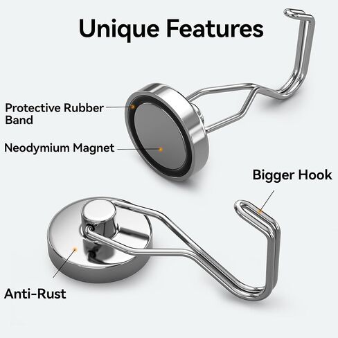 Tohoer Magnetic Hooks, 100LBS Neodymium Magnets Hook Heavy Duty with Rust Proof for Fridge, Refrigerator, Oven, Grill, BBQ, Key, Tools Holder, Kitchen, Outdoor, Hanging Wreaths, Utensil Hangers in Saudi Arabia
