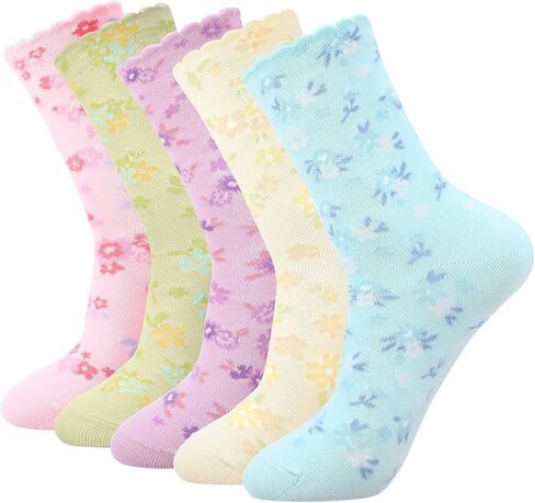 scenicamp 6 Pairs Floral Ruffle Crew Socks for Women Cute Vintage Patterned Ankle Casual Fashion Dress Sock in Saudi Arabia