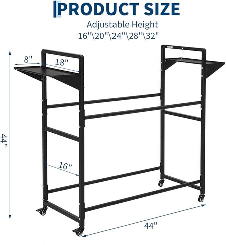 Garvee Tire Storage Rack Adjustable Rolling with Anti-Dust Cover, 44" x 16" x 44", Black, 4 Swivel Casters & 2 Storage Shelves for Garage Organization in Saudi Arabia
