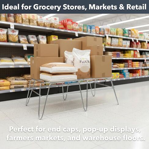 رف سلكي مقاس 14 بوصة × 24 بوصة × 8 بوصة - رف تخزين من أسلاك الفولاذ شديد التحمل، منصة عرض أرضية قائمة بذاتها لمتاجر التجزئة والبقالة والممرات الترويجية، قاعدة عرض رف الأسلاك التجارية، سعة 500 رطل in Kuwait