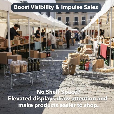 رف سلكي مقاس 14 بوصة × 24 بوصة × 8 بوصة - رف تخزين من أسلاك الفولاذ شديد التحمل، منصة عرض أرضية قائمة بذاتها لمتاجر التجزئة والبقالة والممرات الترويجية، قاعدة عرض رف الأسلاك التجارية، سعة 500 رطل in Kuwait