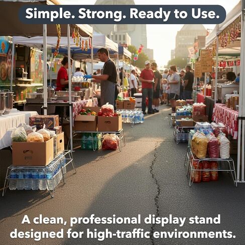 رف سلكي مقاس 14 بوصة × 24 بوصة × 8 بوصة - رف تخزين من أسلاك الفولاذ شديد التحمل، منصة عرض أرضية قائمة بذاتها لمتاجر التجزئة والبقالة والممرات الترويجية، قاعدة عرض رف الأسلاك التجارية، سعة 500 رطل in Kuwait