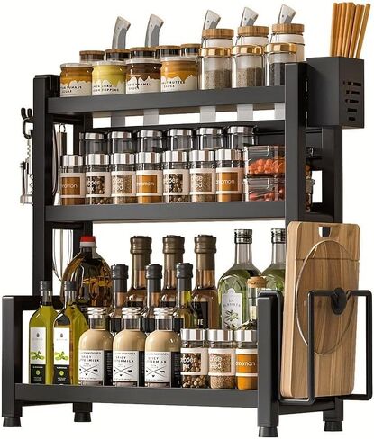 3 Layers Large size Kitchen Storage Rack Spice Racks Seasoning Shelf Condiments Knife Cutting Board Holder Drain Stand Storage Accessories in Saudi Arabia