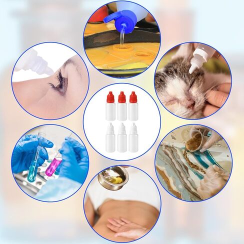 10 عبوات (6 زجاجات + 4 أقماع) زجاجات قطارة بلاستيكية صغيرة سعة 15 مل (0.5 أونصة) - حاويات سفر قابلة لإعادة الملء لقطرات العين، قابلة للعصر ومحمولة مع غطاء وقابس، تصميم باللونين الأبيض والأحمر in Saudi Arabia