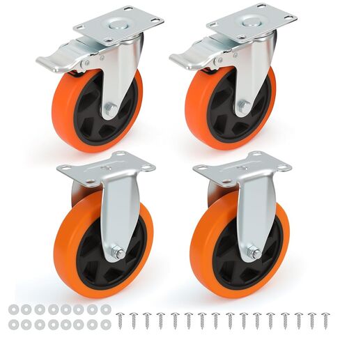 5-inch casters (4 Pieces), Brake/Fixed Wheel Combination Set, Well-Made, Suitable for Furniture, Metal cabinets and Industrial use, Screws Included. in Saudi Arabia