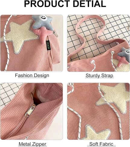 Cute Corduroy Tote Bag for Women – Aesthetic Crossbody Handbag | Y2K Hobo Shoulder Bag in Saudi Arabia