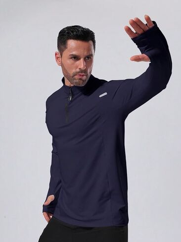 Men's Half-Zip Long-Sleeve Quick-Dry Sweatshirt for Sports and Fitness in Saudi Arabia