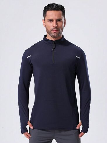 Men's Half-Zip Long-Sleeve Quick-Dry Sweatshirt for Sports and Fitness in Saudi Arabia