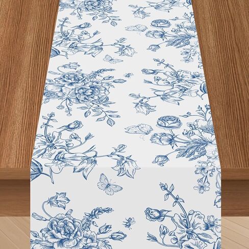 Blue Floral Table Runners 6-Pack – Plastic Disposable Spring Table Runner Chinoiserie Decor for Mother Women, Spring Summer Party, Home Party, Baby Shower, 108"x14" in Saudi Arabia