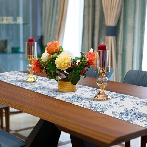 Blue Floral Table Runners 6-Pack – Plastic Disposable Spring Table Runner Chinoiserie Decor for Mother Women, Spring Summer Party, Home Party, Baby Shower, 108"x14" in Saudi Arabia
