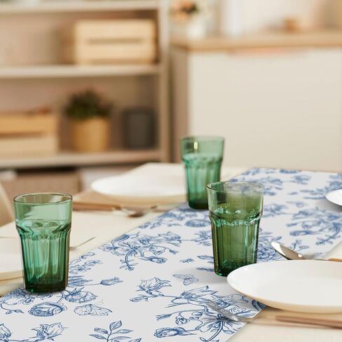 Blue Floral Table Runners 6-Pack – Plastic Disposable Spring Table Runner Chinoiserie Decor for Mother Women, Spring Summer Party, Home Party, Baby Shower, 108"x14" in Saudi Arabia