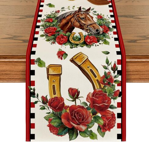Artoid Mode Horseshoe Roses Kentucky Table Runner, Festival Sports Holiday Kitchen Dining Table Decoration for Home Party Decor 13x72 Inch in Saudi Arabia