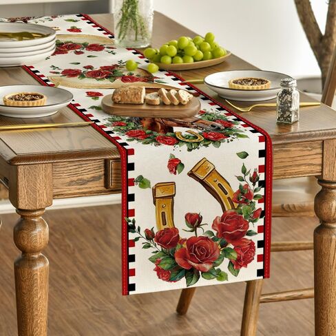 Artoid Mode Horseshoe Roses Kentucky Table Runner, Festival Sports Holiday Kitchen Dining Table Decoration for Home Party Decor 13x72 Inch in Saudi Arabia
